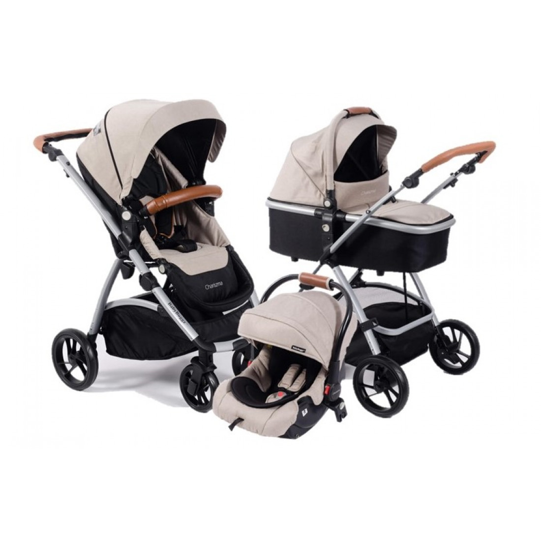 3-in-1 Baby Travel System, Luxury Stroller with Car Seat and Nappy Bag (Grey)